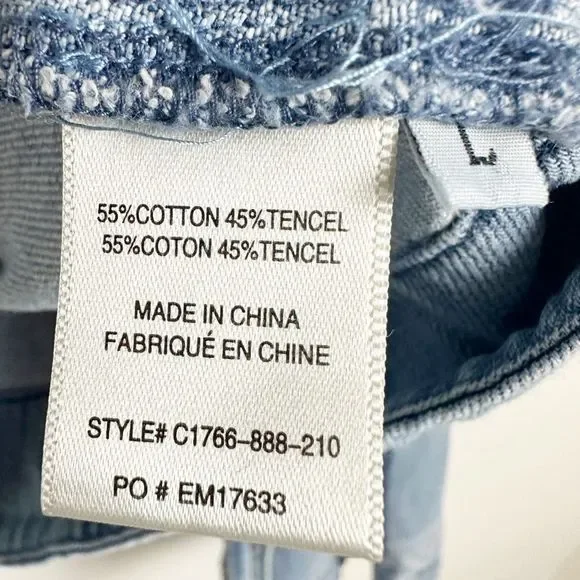 CLOTH & STONE Wrap Crop Top Large Blue Denim Tie Long Flared Sleeve Aztec - Picture 6 of 10